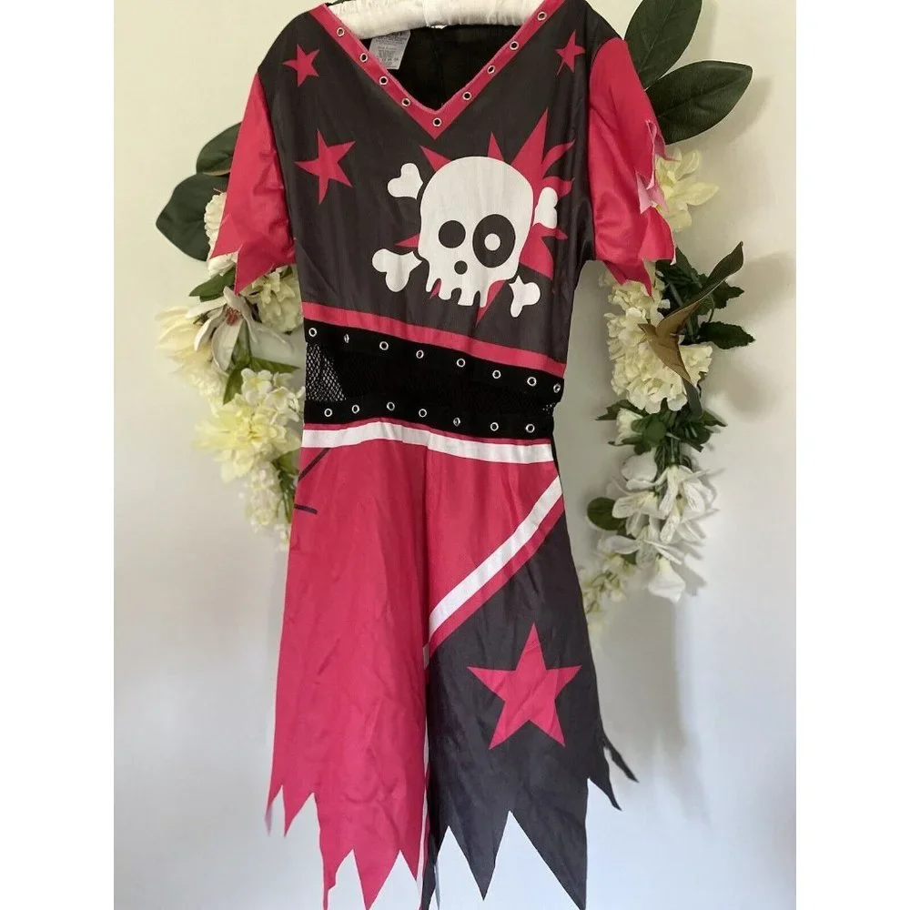 Girls Spirit Halloween Tween Pirate Dress with Skull Size Large‎ Hot Pink Black